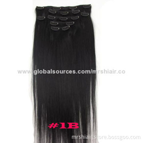 22-inch 1# Jet Black Thick Brazilian Clip-in Human Remy Hair Extensions, Wefted, 7pcs/Set
